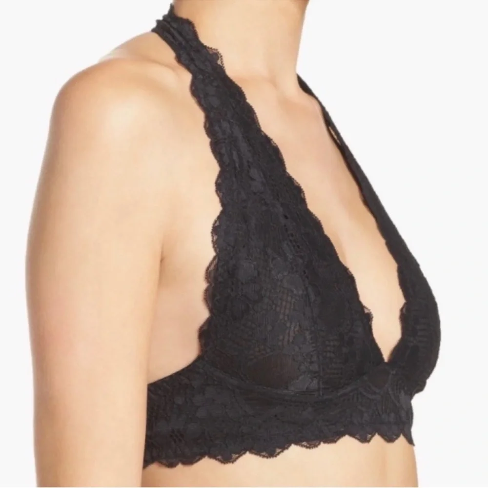 Free People Intimately Halter Black Lace Bralette Size Large